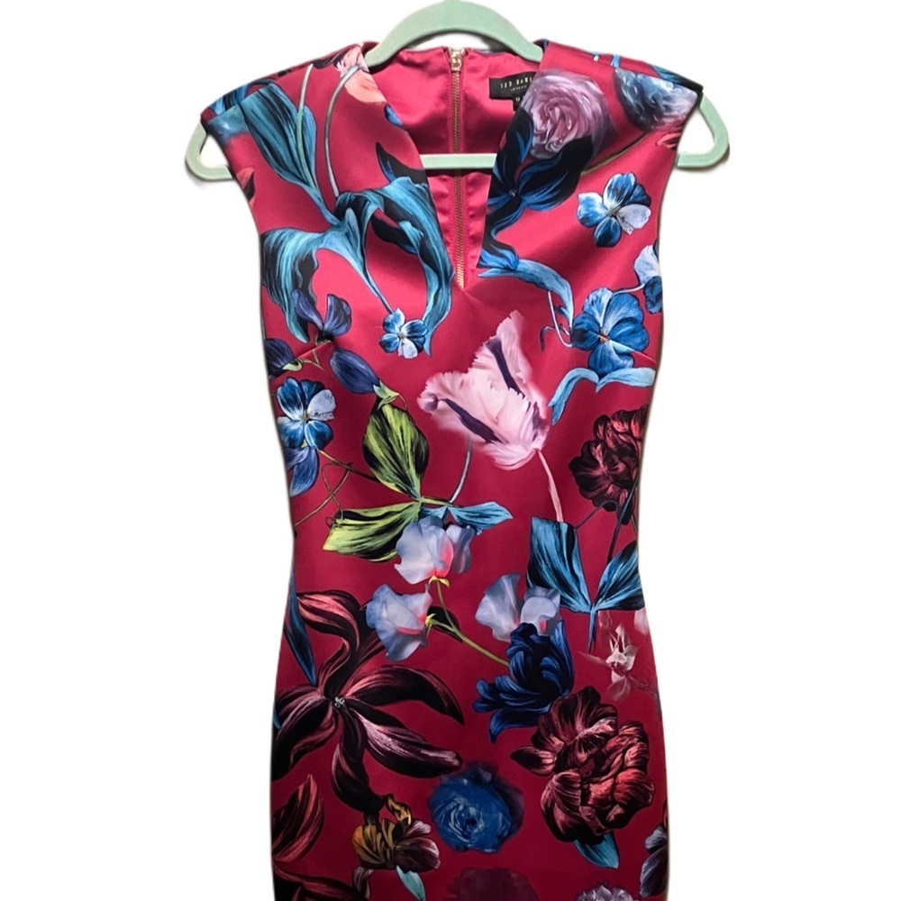 Ted Baker London Arya Pink Floral Scuba Midi Dress NWOT Size 2. - Picture 5 of 8